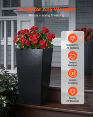 VEVOR side profile of 26-inch planter highlighting tall tapered silhouette