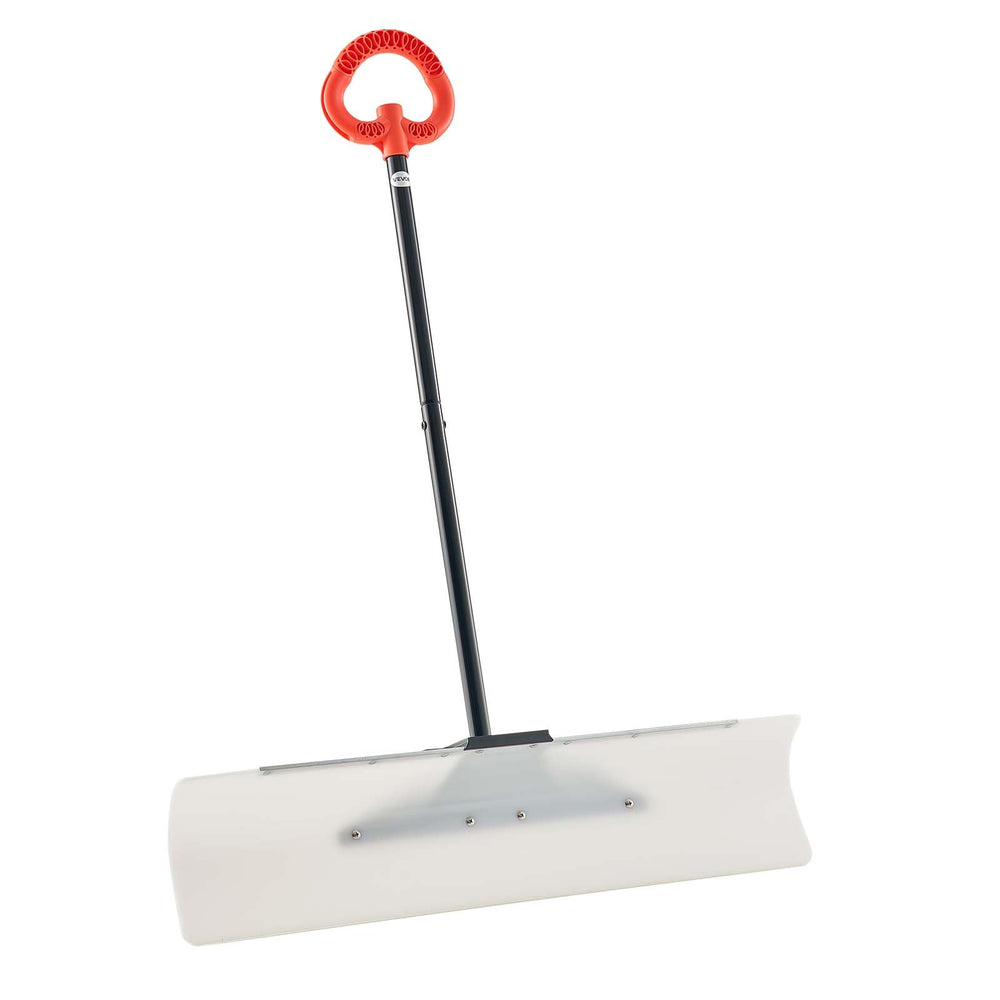 VEVOR front view of 36-inch snow pusher showing wide blade and handle for faster clearing