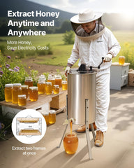 VEVOR transparent lid close-up letting you watch honey extraction progress