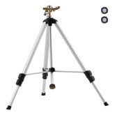 VEVOR tripod sprinkler front view showing sturdy base and brass head benefit: stable placement