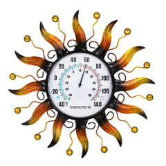 VEWOGARDEN front view of sun thermometer showing decorative design and clear dial benefit
