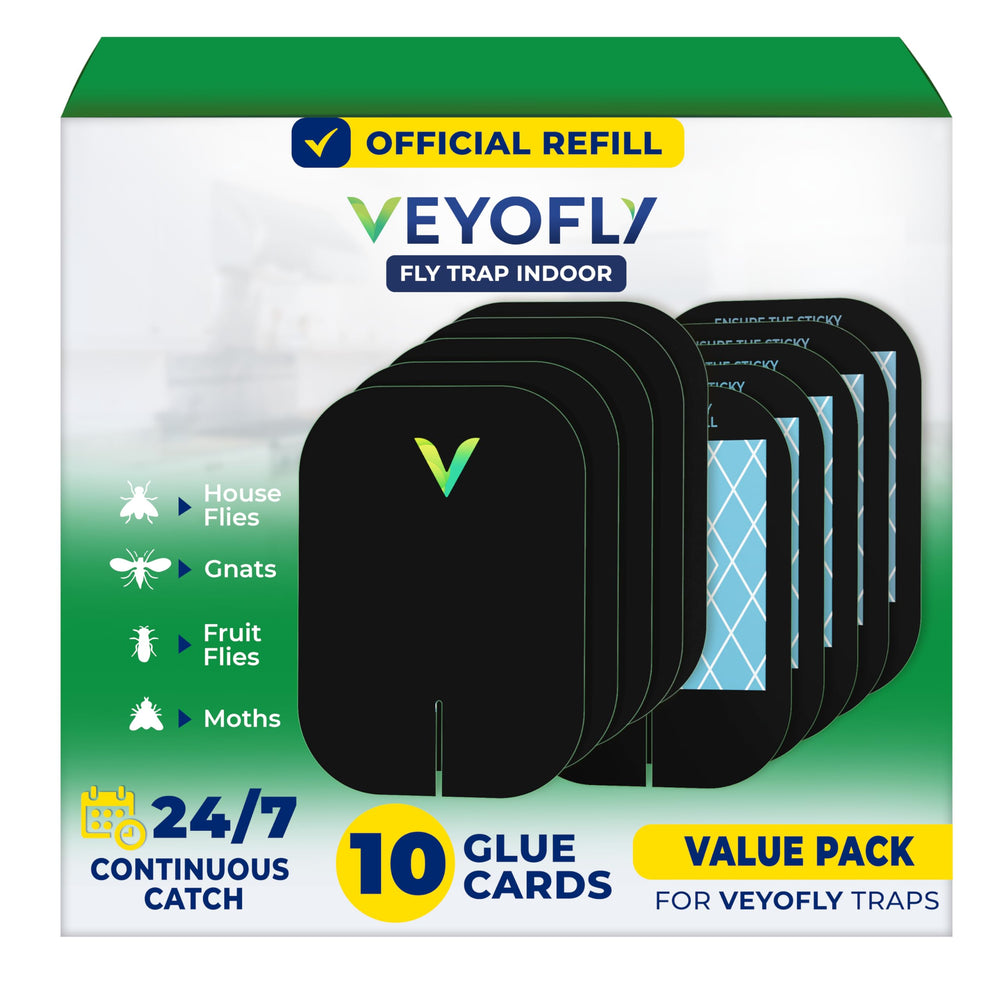 VEYOFLY front view of 10-pack refill boards, tidy indoor pest control
