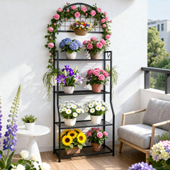 VGMiu plant shelf on balcony displaying mixed pots and saving floor space