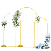 VibeHaven front view of three gold arches showing elegant event focal point and versatility