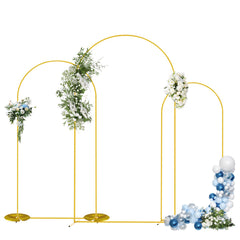 VibeHaven front view of three gold arches showing elegant event focal point and versatility