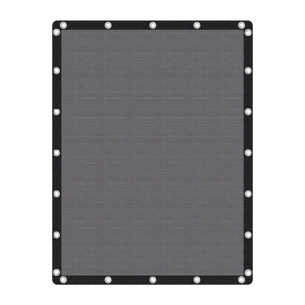 VICLLAX front view of 8x12 grey shade cloth showing full panel and fit benefits