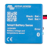 Victron Energy Smart Battery Sense front view showing compact sensor and label, aiding neat installs
