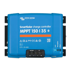 Victron Energy front view of SmartSolar MPPT showing controls and ports, clear identification benefit