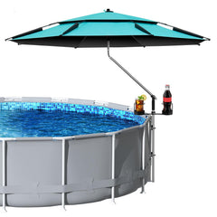 Vidoya umbrella front view installed providing shaded swim area
