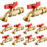 VIHOSE front view of ten red brass hose bibs showing durable finish and easy identification