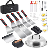 VIKEYHOME front layout of full 28-piece griddle kit showing organization and portability