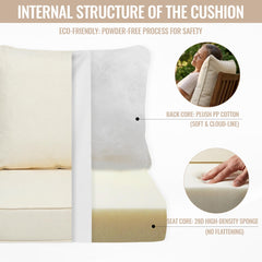VineBreeze cushions placed on wicker patio chair illustrating improved comfort