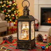 VISFLAIR front view globe lit showing angel and nativity benefit: festive centerpiece