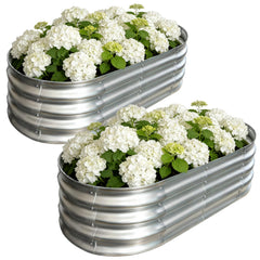 Vivagarden front view of two assembled metal raised beds, durable outdoor planter