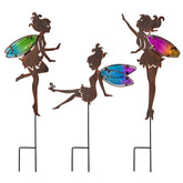 VividLadybug front view of three fairy stakes showing colorful wings and finish benefit