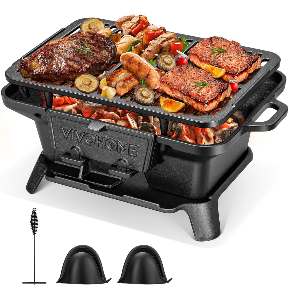 VIVOHOME front view of charcoal grill showing compact design and portability