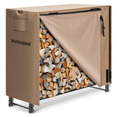 VIVOHOME front view showing full rack with cover, keeps wood organized
