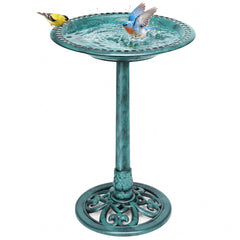 VIVOHOME front view of green pedestal bird bath adding vintage charm