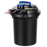 VIVOHOME pressure filter front view showing compact design and connections, improves pond clarity