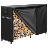 VIVOHOME front view of rack showing organized wood storage and protection