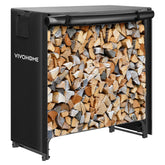 VIVOHOME rack front view showing organized firewood and protected storage benefit
