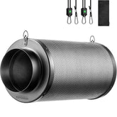 VIVOSUN 6-inch carbon filter front view showing robust casing and inlet benefits odor control