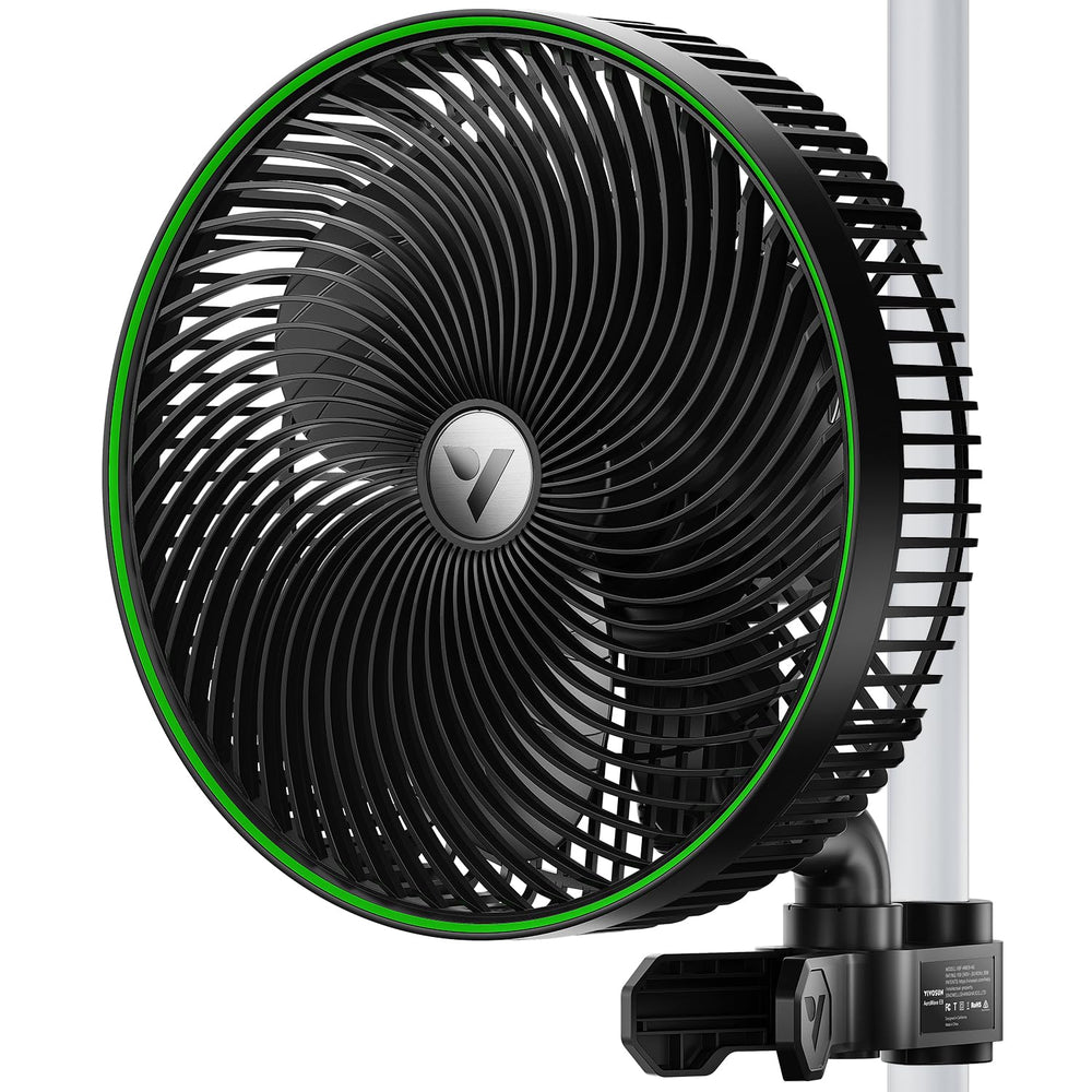 VIVOSUN AeroWave E9 front view showing compact fan head and grille for reliable airflow