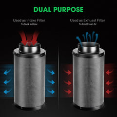 VIVOSUN pre-filter cloth attached demonstrating particle capture to extend charcoal life