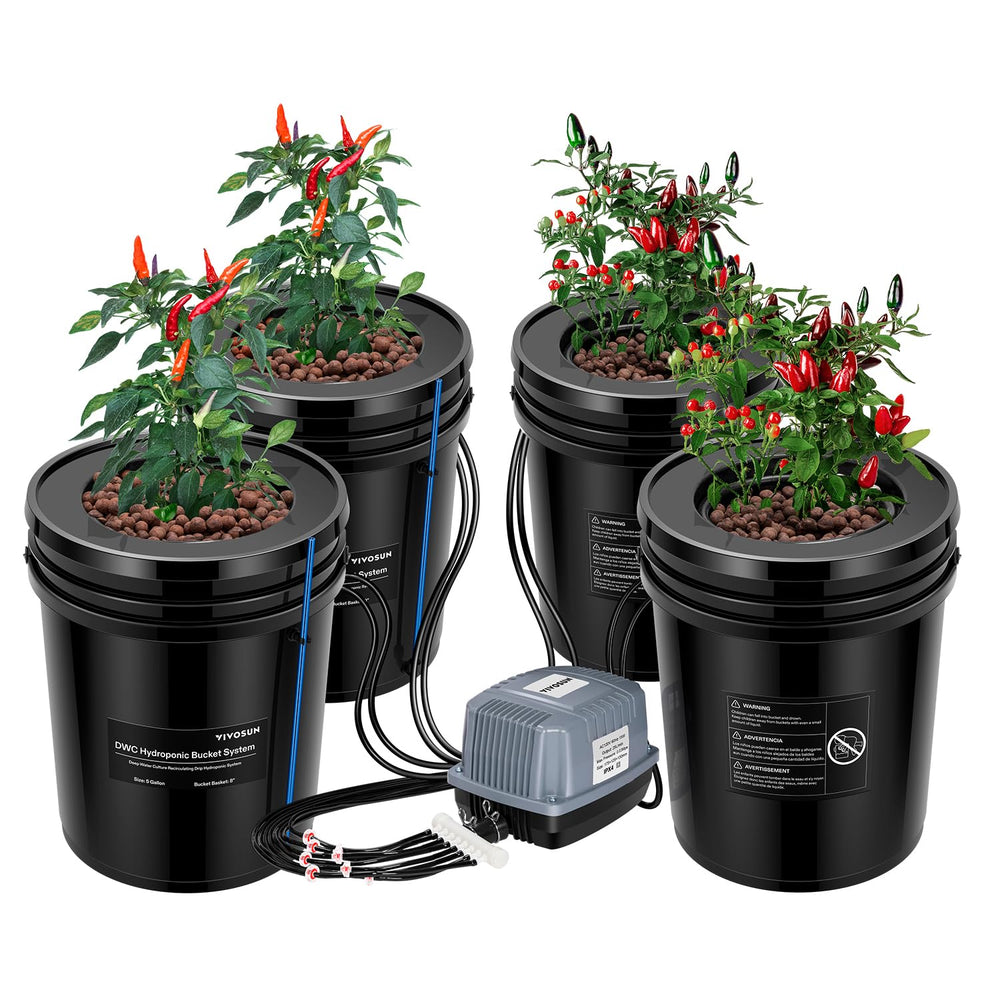 VIVOSUN front view of assembled 4-bucket kit showing complete setup and space savings