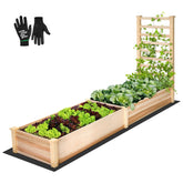 VIVOSUN front view of raised garden bed showing full wooden planter and trellis for vertical growth