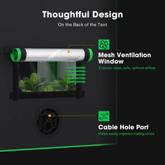 VIVOSUN zippered access door rolled open for easy plant care and observation