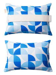 vmgreen front view of two blue headrest pillows showing color and shape, enhancing pool comfort