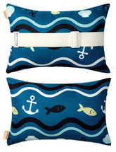 vmgreen front view navy blue pillow showing shape and attachment benefit