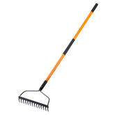 VNIMTI rake front view showing full 14-tine head and sturdy construction for efficient yard work