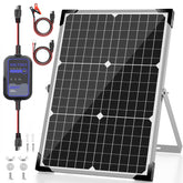 Voltset solar panel front view showing compact 30W panel and weatherproof frame for reliable charging