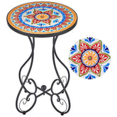 VONLUCE front view of mosaic side table showing vibrant tile top and black frame, adds color