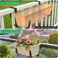VOXOR bracket installed on balcony railing holding a planter securely