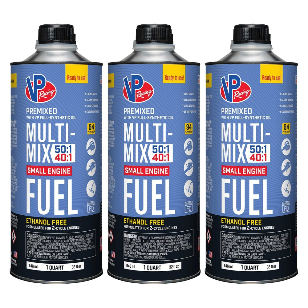 VP Racing Multi-Mix front packaging showing three quarts and convenience