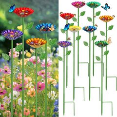 VZZNN front view of eight colorful flower stations showing garden-ready hydration
