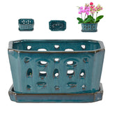 W&W teal orchid pot front view showing elegant finish and balance