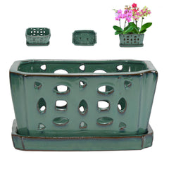 W&W green orchid pot front view showing elegant shape and display-ready look