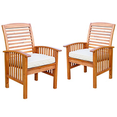 Walker Edison front view of two brown acacia chairs showing welcoming design and durability