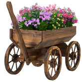 Watbick wagon planter front view showing rustic finish and roomy planting bed benefit