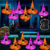 WATERGLIDE front view of 12 witch hat string lights adding Halloween curb appeal