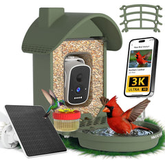 WAVEEME front view showing camera feeder and integrated bird bath benefit observation