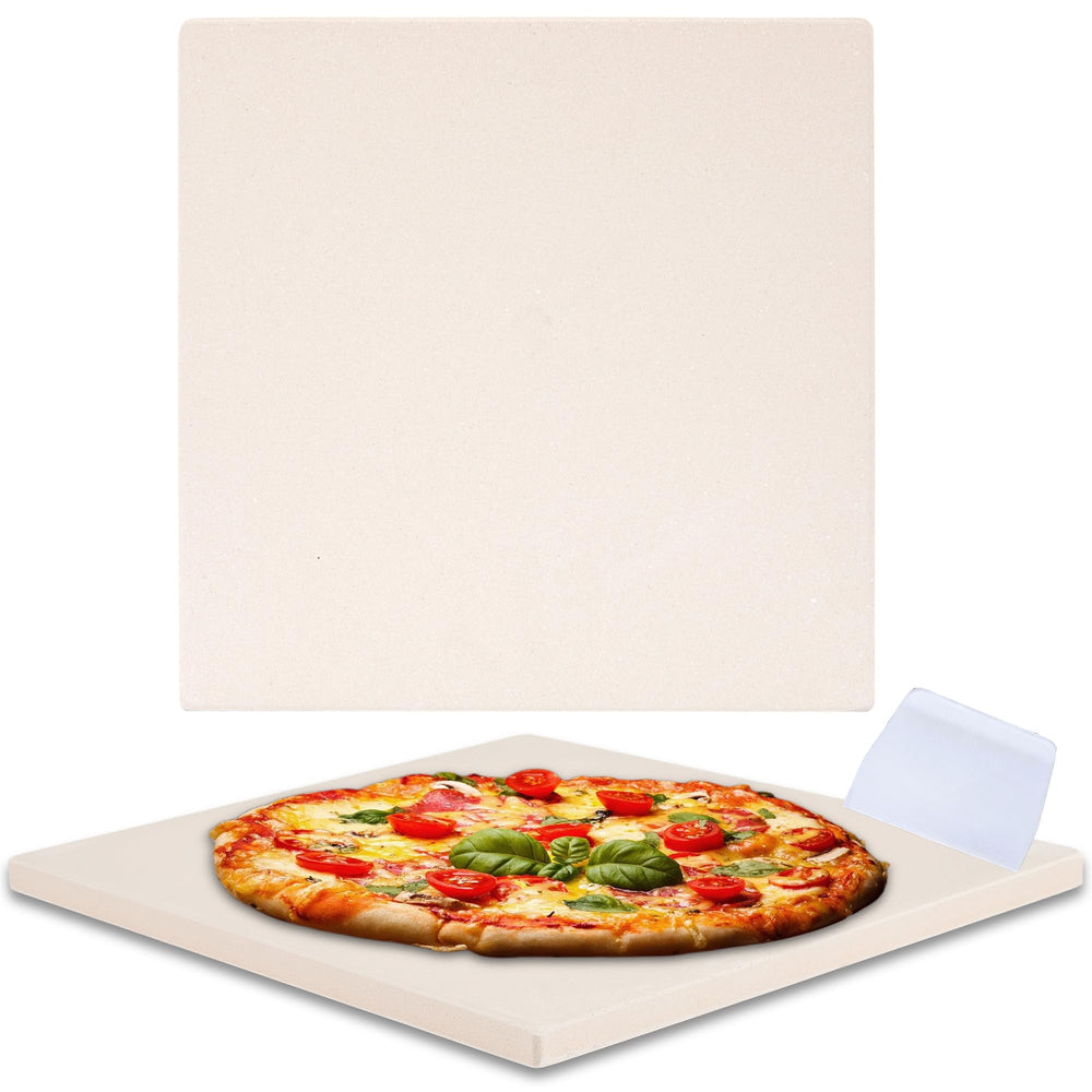 waykea front view of rectangular pizza stone showing compact fit and sturdy build
