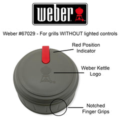 Weber knob close-up showing textured surface and logo for authentic OEM appearance
