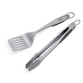 Weber deluxe two-piece set front view showing spatula and tongs, durable stainless steel benefit