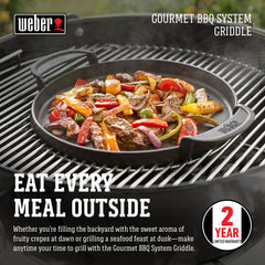 Weber griddle close-up of top surface showing smooth porcelain for easy release