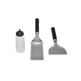 Weber griddle set front packaging showing all three tools and benefits